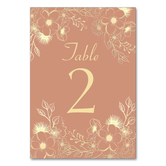 Floral Terracotta Wedding Table Number Kaart (Achterkant)