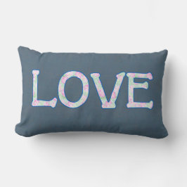  Floral Text Love op Denim Blue Background Kussen