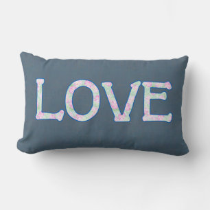 Floral Text Love op Denim Blue Background Kussen