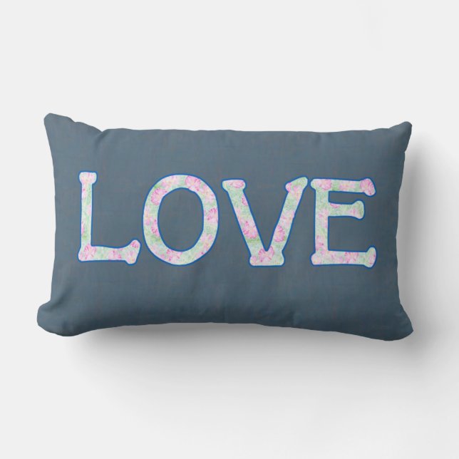  Floral Text Love op Denim Blue Background Kussen (Voorkant)
