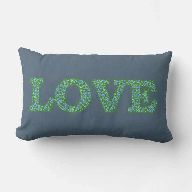  Floral Text Love op Denim Blue Background Kussen (Voorkant)