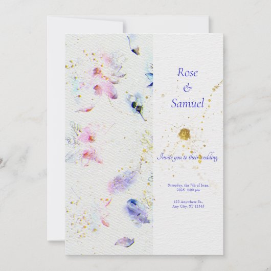 Floral Textured Paper Glitter Huwelijksuitnodiging Kaart (Voorkant)