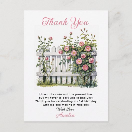 Floral Thank You Card for First Birthday Briefkaart (Voorkant)