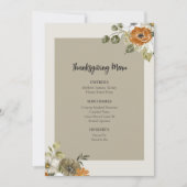 Floral Thanksgiving Diner Menu Afdrukbare Sjabloon Kaart (Voorkant)