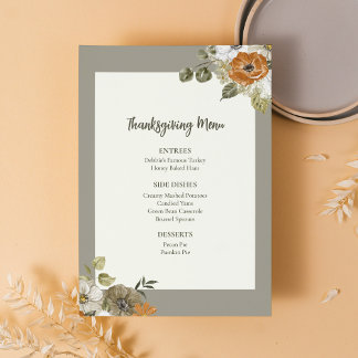 Floral Thanksgiving Diner Menu Afdrukbare Sjabloon Kaart