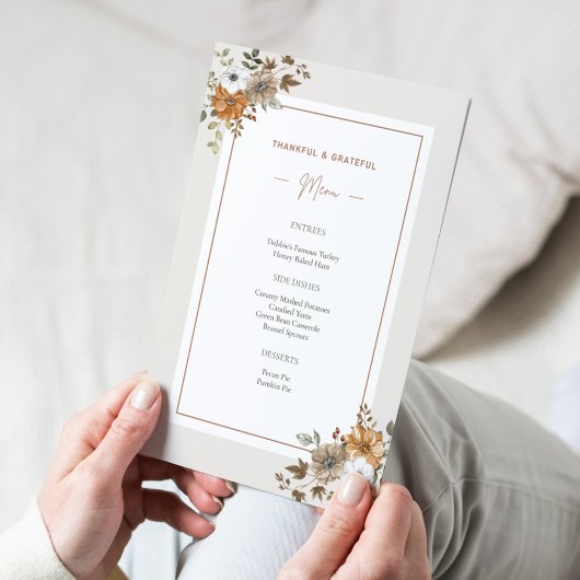 Floral Thanksgiving Diner Menu Afdrukbare Sjabloon Kaart