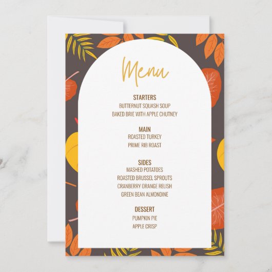 Floral Thanksgiving Diner Menu Bruiloft Menu Kaart (Voorkant)