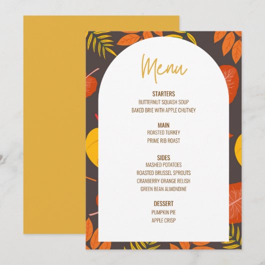 Floral Thanksgiving Diner Menu Bruiloft Menu Kaart (Voorkant / Achterkant)