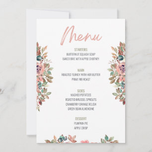Floral Thanksgiving Diner Menu Bruiloft Menu Kaart