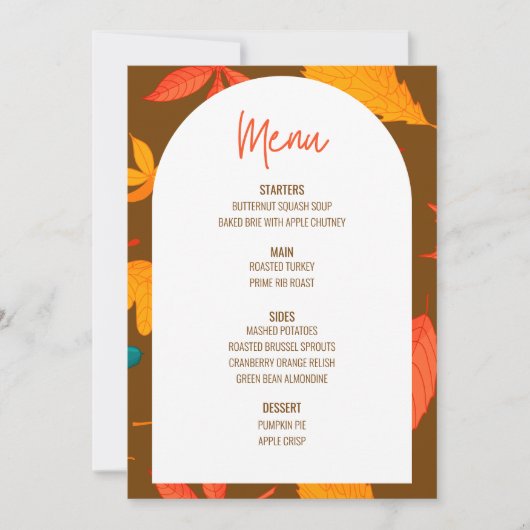 Floral Thanksgiving Diner Menu Bruiloft Menu Kaart (Voorkant)