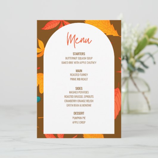 Floral Thanksgiving Diner Menu Bruiloft Menu Kaart (Staand voorkant)