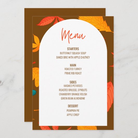 Floral Thanksgiving Diner Menu Bruiloft Menu Kaart (Voorkant / Achterkant)