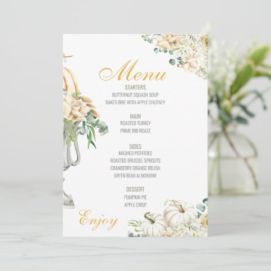 Floral Thanksgiving Diner Menu Bruiloft Menu Kaart (Staand voorkant)