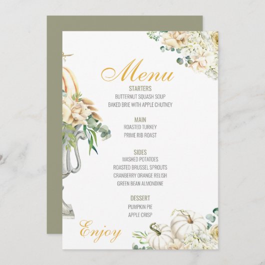 Floral Thanksgiving Diner Menu Bruiloft Menu Kaart (Voorkant / Achterkant)