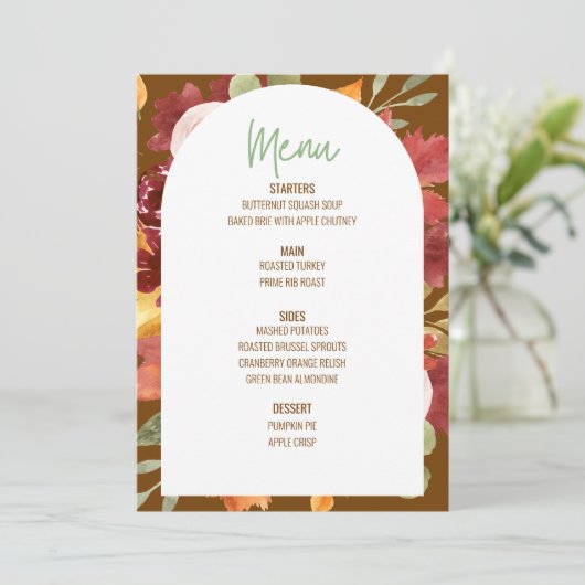 Floral Thanksgiving Diner Menu Bruiloft Menu Kaart (Staand voorkant)