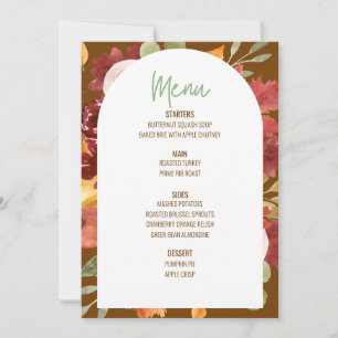 Floral Thanksgiving Diner Menu Bruiloft Menu Kaart
