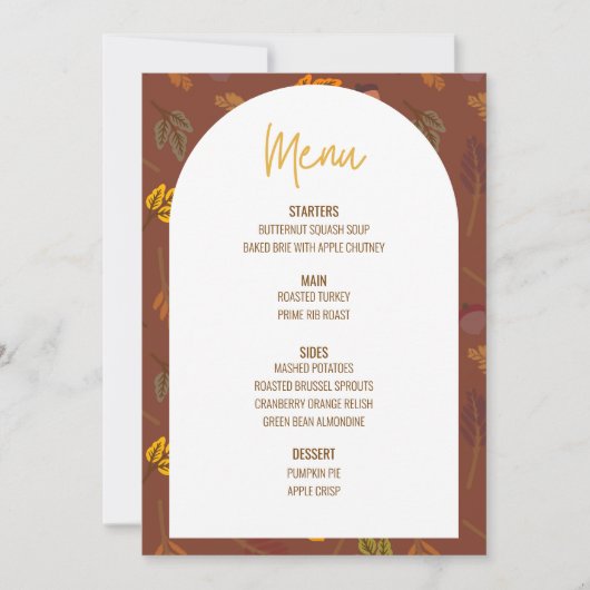 Floral Thanksgiving Diner Menu Bruiloft Menu Kaart (Voorkant)
