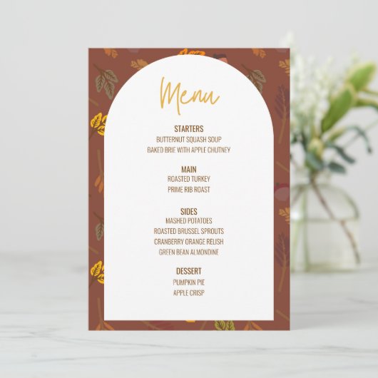Floral Thanksgiving Diner Menu Bruiloft Menu Kaart (Staand voorkant)
