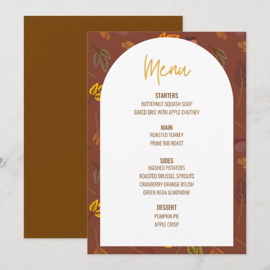 Floral Thanksgiving Diner Menu Bruiloft Menu Kaart (Voorkant / Achterkant)