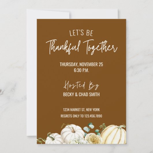 Floral Thanksgiving Dinner Invitation Bruin Kaart (Voorkant)