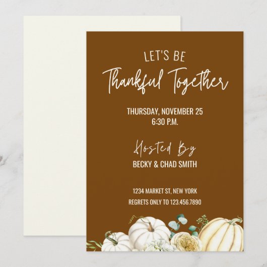 Floral Thanksgiving Dinner Invitation Bruin Kaart (Voorkant / Achterkant)