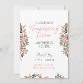 Floral Thanksgiving Dinner Invitation Pastel Kaart
