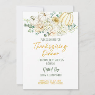 Floral Thanksgiving Dinner Invitation Pumpkins Kaart