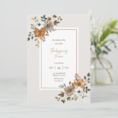Floral Thanksgiving Dinner Invitation Sjabloon Kaart (Staand voorkant)