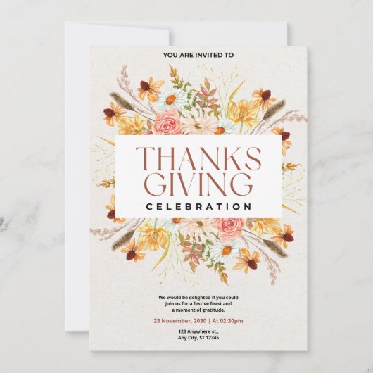 Floral Thanksgiving vieren Kaart (Voorkant)
