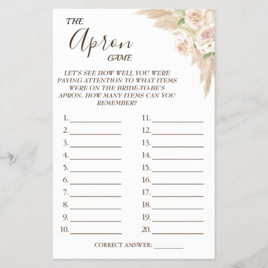 Floral The Apron Vrijgezellenfeest game card Flyer (Voorkant)