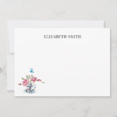 Floral theacup  bloemen, aangepaste naam    notitiekaartje (Voorkant)