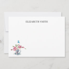 Floral theacup  bloemen, aangepaste naam    notitiekaartje