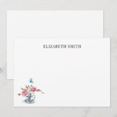 Floral theacup  bloemen, aangepaste naam    notitiekaartje (Voorkant / Achterkant)