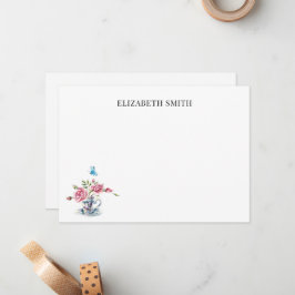 Floral theacup  bloemen, aangepaste naam    notitiekaartje