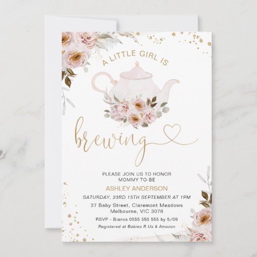 Floral theepot Een klein meisje is het brouwen van Kaart (Voorkant)