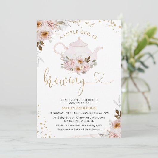 Floral theepot Een klein meisje is het brouwen van Kaart (Staand voorkant)