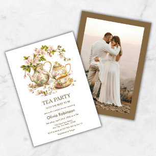 Floral Theepot Tea Party Foto Vrijgezellenfeest Kaart