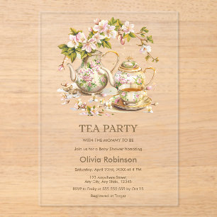 Floral Theepot Tea Party Tijd voor Tea Baby shower Acryl Uitnodigingen