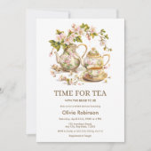 Floral Theepot Tijd voor Thee Foto Vrijgezellenfee Kaart (Voorkant)