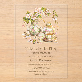 Floral Theepot Tijd voor Thee Vrijgezellenfeest Acryl Uitnodigingen