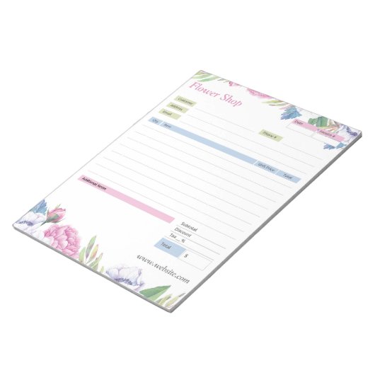 Floral Thema Bestelformulier en Factuur Notitieblo Notitieblok (Schuin)