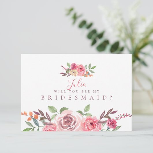Floral thema bruidsmeisje Kaart (Staand voorkant)