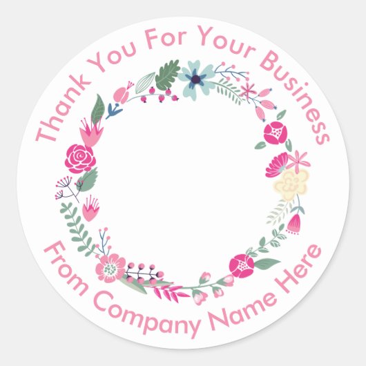 Floral Theme Business Logo Dank u Stickers (Voorkant)