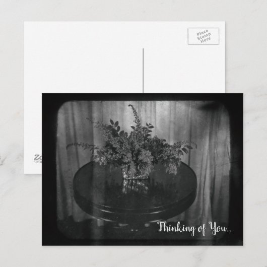 Floral Thinking of You Flowers Monochrome Briefkaart (Voorkant / Achterkant)