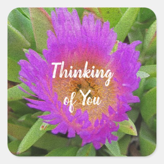 Floral Thinking of You  Paars Beach Flower Vierkante Sticker (Voorkant)