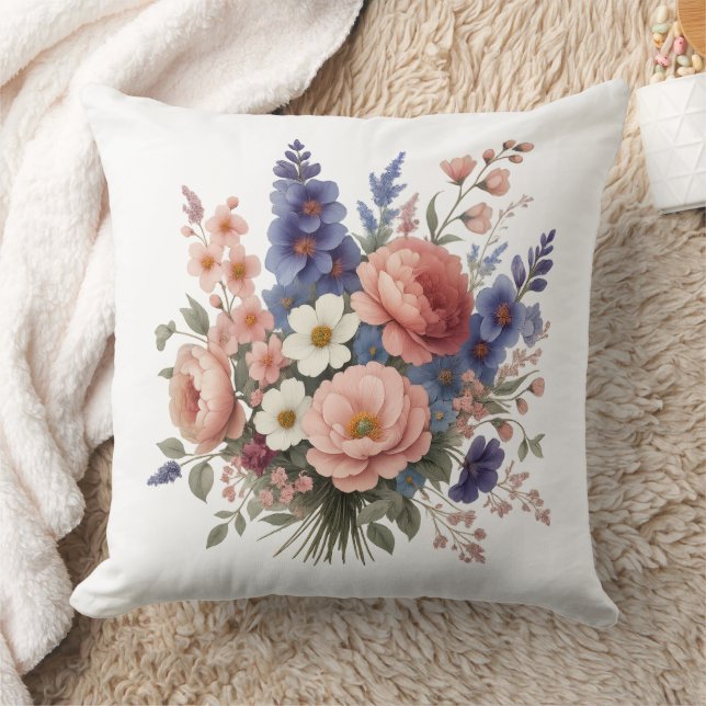 Floral Throw Pillow Elegant Spring Bouquet Cushion Kussen (Deken)