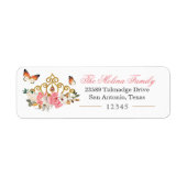 Floral Tiara Pink Butterfly Return Address Label (Voorkant)