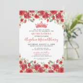 Floral Tiara Red Quinceanera Uitnodiging (Staand voorkant)