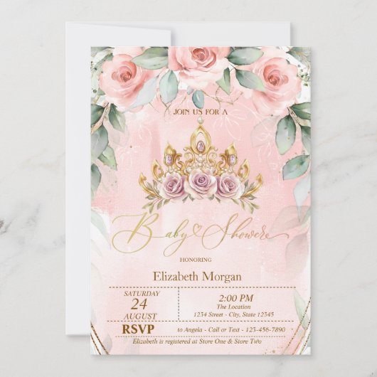 Floral Tiara Rozen Baby shower Kaart (Voorkant)