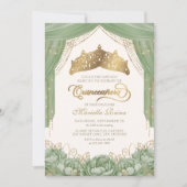 Floral Tiara Sage Green Quinceanera Kaart (Voorkant)